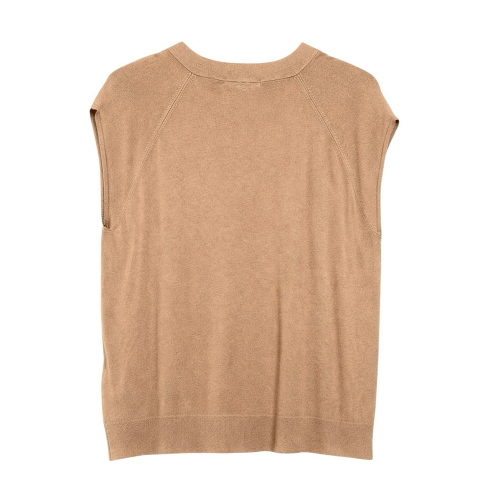 Adrianna Papell Cap Sleeve Bow Tie Neck Knit Top Beige Sweater L NWT - Picture 4 of 9